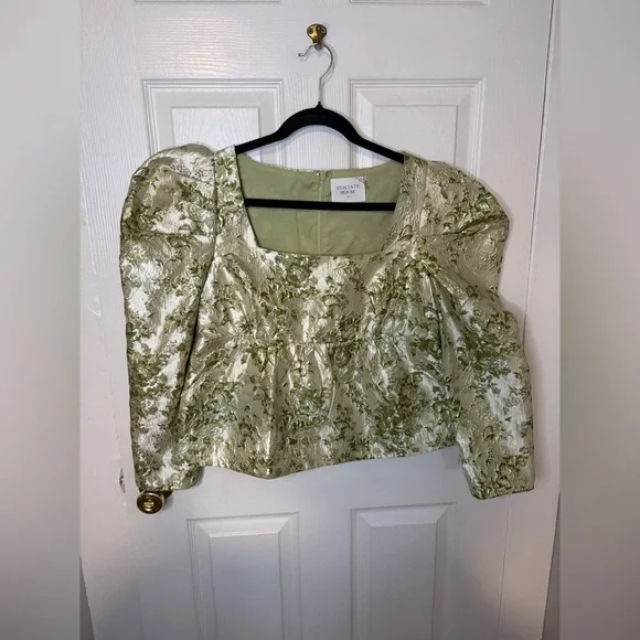 Hyacinth House Green Jacquard Bridgerton Blouse – Size Medium | Brocade NWT - Picture 3 of 14